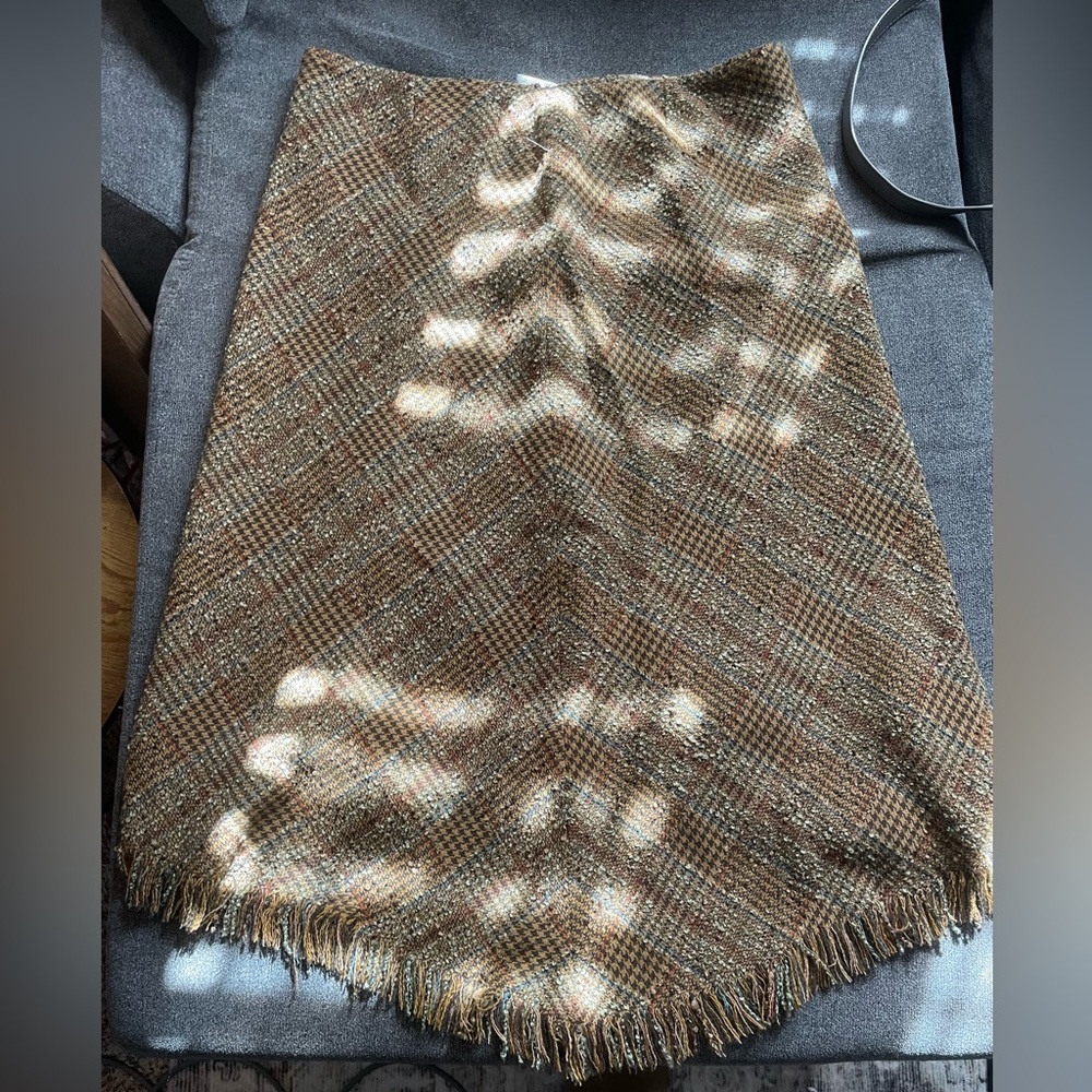 Tribal fabric made in Italy brown with hinges skirt, size 10